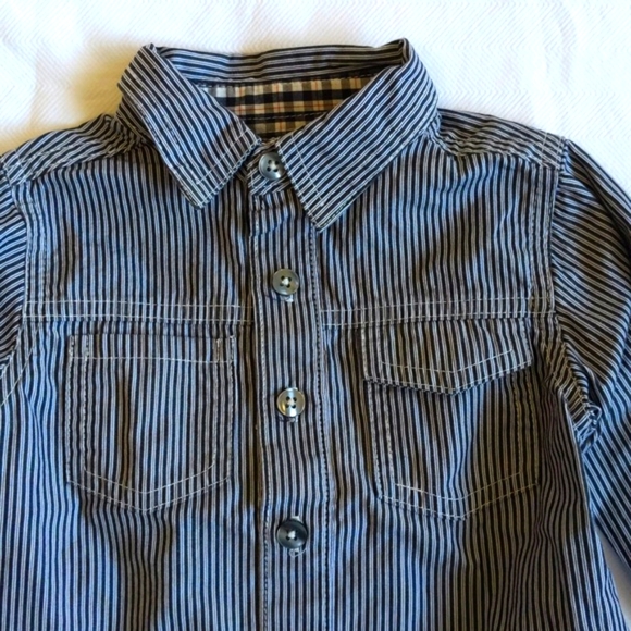 joe fresh railroad stripe button down collared shirt 12-18 months baby boy - Picture 3 of 6